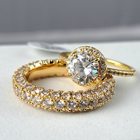 Stunning Set of 18K Gold Filled Rings with Clear Stones - Picture 1 of 6